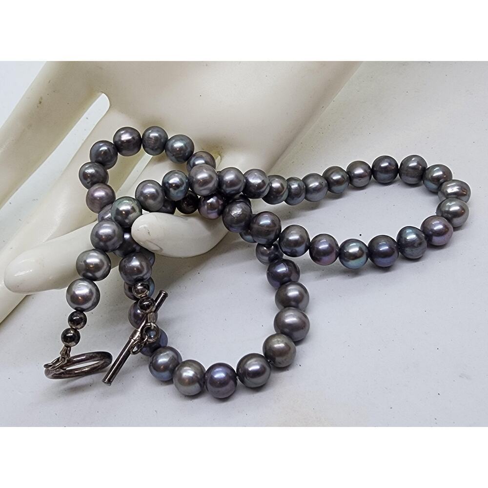 Gray Peacock Pearl Freshwater Genuine Necklace Toggle Clasp Iridescent 18" Real - Picture 3 of 7
